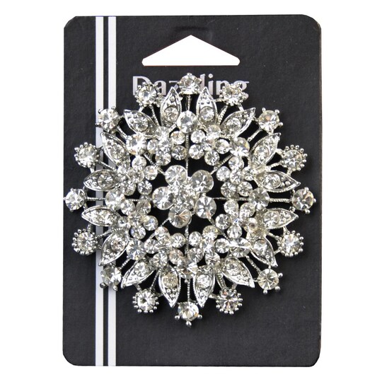 Belagio Rhinestone Brooch, 3" Diameter, 1 Piece, Starburst, Silver/Crystal